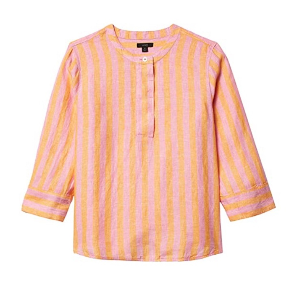 J.Crew Button-Front Linen Stripe Tunic Pink Orange XS NWT